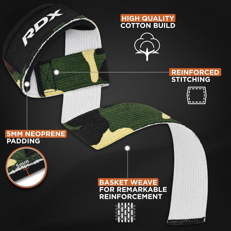 Rdx أحزمة رفع للأثقال – حزام معصم ثقيل من القطن 100% مع حشوة نيونبرين بسمك 5 مم، 60 سم من الأشرطة المضادة للانزلاق لتمارين الرفعات المميتة ورفع الأثقال، للرجال والنساء - Image 2